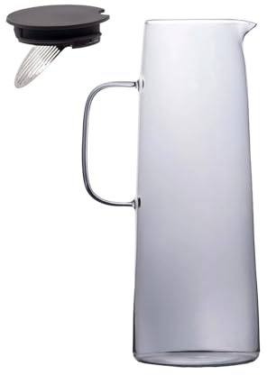 Intirilife Karaffe Kanne aus Glas in Smokey Grau - 1.4 Liter Füllmenge - Glas Wasser Krug mit Deckel und Sieb für Heiße und Kalte Getränke Tee Saft Limonade