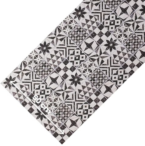OLIVO.shop JOKE Küchenteppich rutschfest Waschbar Schmutzabweisender Gummiläufer Moderne Küche Läufer nach Maß (50x180 cm, BLACK & WHITE)