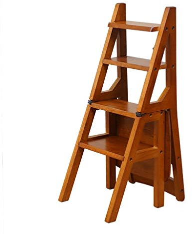 Kitchen Step Stools 4 Step Stool Wood for Adult | Folding Ladder | 4 Tier Ladder-Shaped Plant Stand | Display Rack Shelf