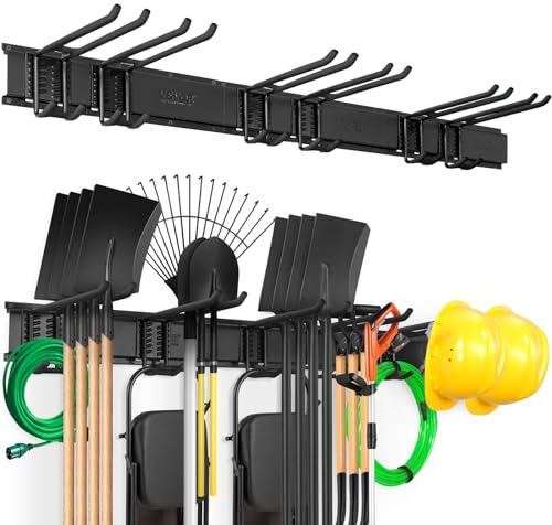 VEVOR Organizzatore per Attrezzi da Garage, Capacità di Carico Massima di 362kg, Organizzazione Scaffale per Montaggio a Parete, Resistente, con 6 Ganci Regolabili 3 Binari, per Attrezzi da Giardino