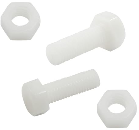 Biaungdo Juego de 30 pares de pernos hexagonales de nailon M8 x 25 mm, pernos hexagonales de plástico blanco, rosca completa, tornillos y tuercas