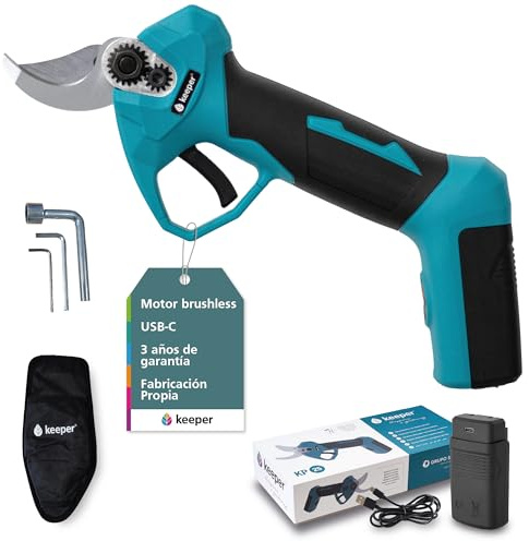 KEEPER KP25.Tijera de podar Eléctrica para jardinería inalambrica. Corte Ø 22 mm. Motor 7,2 V. 2,5 Ah.Autonomia de 3h. Batería extraible incluida. Carga USB.Poda Eléctrica. Jardineria Profesional