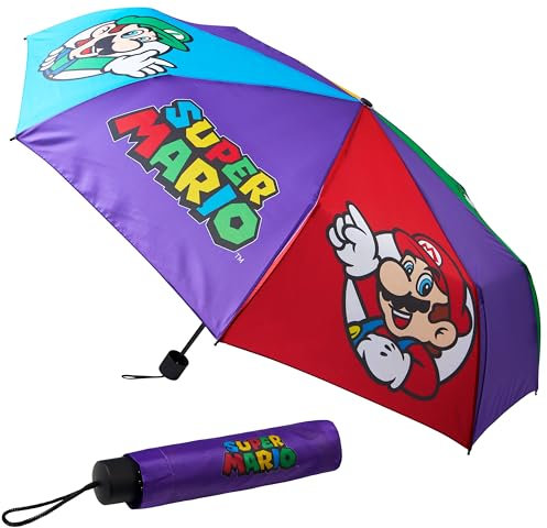 Super Mario Taschenschirm Regenschirm Kinder, Leichter Schirm mit Knopfdruck - Geschenke für Kinder