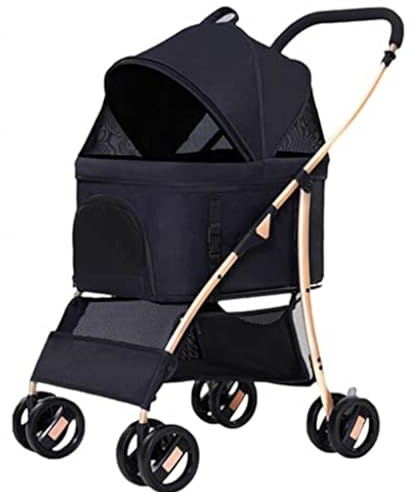 Haustier-Kinderwagen für Kleine Mittelgroße Hunde und Katzen, Katzen-Hundekäfig, 3-in-1 Multifunktions-Jogger-Kinderwagen, Reise-Klappkinderwagen mit Abnehmbarem Träger,Black