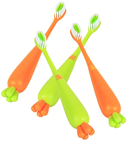 DOITOOL 4 Stück-pack Manuelle Kinderzahnbürsten Weich Kinderzahnbürste mit Karotten Motiv Ergonomisch Bpa Frei für Kleinkinder und Täglichen Gebrauch