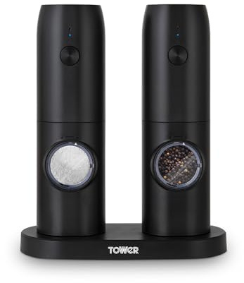 Tower Electronic Salt & Pepper Mill, Composite, Black, T832243