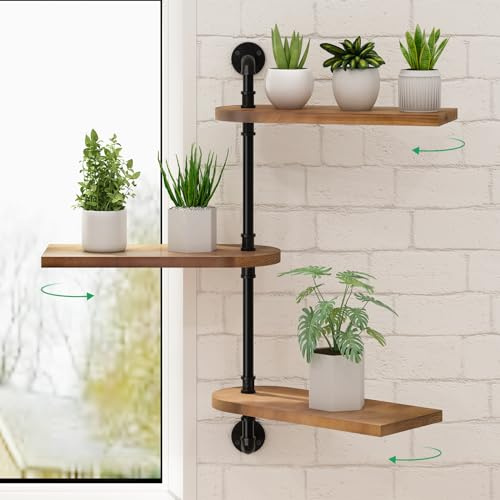 OtGalk 3-stöckiges drehbares Fenster-Pflanzenregal, Pflanzenständer aus Holz, Wand-Pflanzenhalter, optimale Lichtbelichtung für mehrere Zimmerpflanzen, verschönert die Heimdekoration, Geschenkidee für