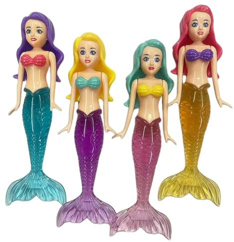 Mermaids 4 Pack Pool Diving Toys for Kids - Princess Tail Flap, Floating Fun Bath Toys
