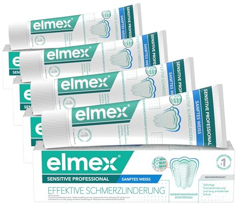 elmex Zahnpasta Sensitive Professional Sanftes Weiss 75 ml – medizinische Zahnreinigung für sofortige*, anhaltende Schmerzlinderung – entfernt Verfärbungen sanft und gründlich (Packung mit 4)