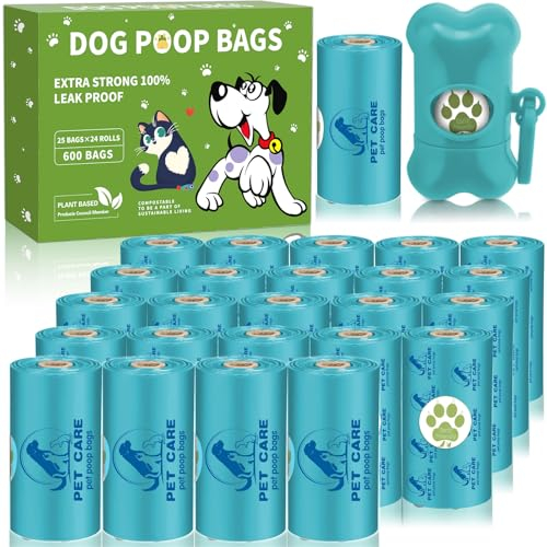 BBLTIFF 600 Stück/24 Rollen Hundekotbeutel, Kackbeutel für Hunde, Hunde Kotbeutel Rollen mit 1 Spende, Kotbeutel für Hunde, Hundetüten Eingedick & auslaufsicher mit Zitronengeschmack für Unterwegs