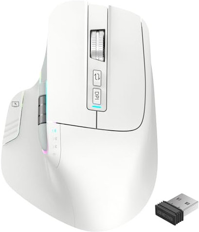 LeadsaiL Ratón Inalámbrico, 2.4G Recargable Bluetooth 5.2 para Portátil, Control de 4 Dispositivos, hasta 3200 dpi, Ratón óptico Ergonómico para PC, Portátil