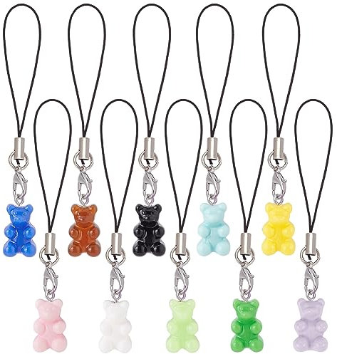DELORIGIN Handyanhänger Mit Bärenmotiv Aus Kunstharz 10 Stück Bunte Süße Bären Anhänger Zum Aufhängen Handygurte Schlüsselband Anhänger Für Damen Geldbörse Schlüsselanhänger Handyhüllen Heimdekoration