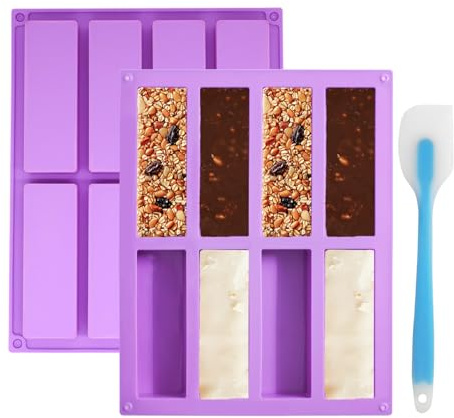 SHBAOCH 2 Pezzi Stampo Rettangolare in Silicone, 8 Cavità Antiaderente Stampo Silicone Plumcake con1 Spatola (Viola)
