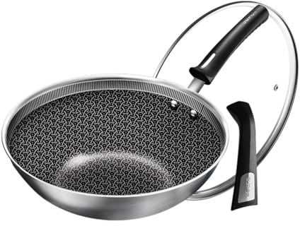 JingYi Store Woks Aus Edelstahl Bratpfannen Für Den Haushalt Rauchfreie Antihaftpfannen Woks Mit Flachem Boden Küchentöpfe (Color : Silver, Size : 32cm)