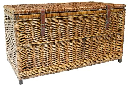 Arthur Cameron - Lucca Deluxe, Large Wicker Basket with Lid - Handcrafted Wicker Storage Basket with Legs & Sturdy Wooden Frame - Storage Trunk, Storage Chest (Distilled, Extra Large)