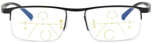 ABETOS Gleitsichtbrille Lesebrille Multifokus Progressive Herren Damen Metall Halbrand Lesebrillen Anti-Blaulicht Multifokale Lesehilfe Sehhilfe