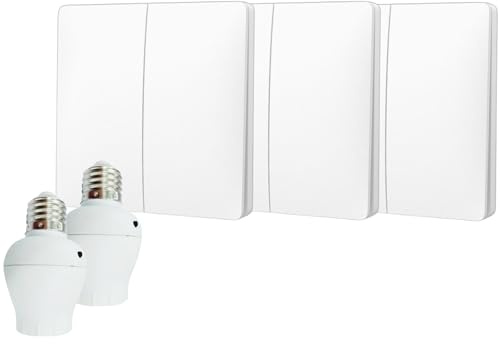Interrupteur sans fil et sans pile Auto alimenté - Écologique - Qualité Pro - Va et vient RF 3 télécommande double allumage + 2 douilles adaptateur radios à vis E27 - Longue Distance