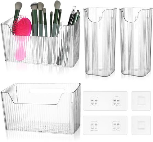 WWmily 4 Pack Kitchen Cabinet Door Storage Box Self-Adhesive Wall Mounted Bathroom Cupboard Organisers Clear Wrap Organizer Container for Cabinets Pantries and Drawers