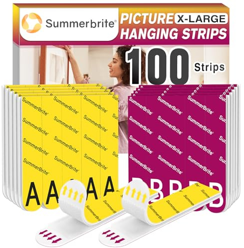 Summerbrite Strisce per appendere quadri, resistenti, con gancio e anello A+B, ganci rimovibili per poster, strisce adesive da parete, colore bianco, XL, 50 paia (100 strisce)