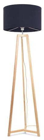 ValueLights | Natural Wood Tripod Floor Lamp with Navy Blue Fabric Drum Lampshade Living Room Light | Floor Lamps, Home Décor & Improvement Essential | Included LED Bulb