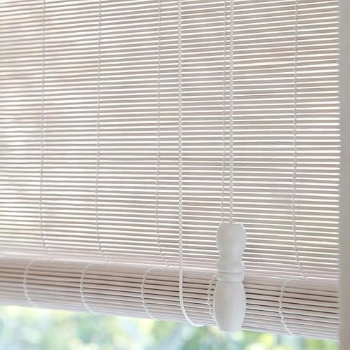 Bambusrollo Raffrollo Sonnenschutz Sichtschutz Rollo Seitenzugrollo, Curtain Bright Bambus-Rollo für den Innenbereich, Jalousien aus Holz, für Fenster und Türen Weiß
