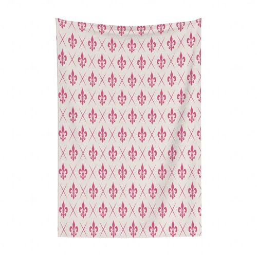 EYLOZS Kuscheldecke flauschig & super weich - hochwertige Fleecedecke auch als Wohndecke,Sofadecke & Wohnzimmer geeignet,Rosa antike Lilien Blumenmotive mit Karomuster Französische Heraldik D100x130cm