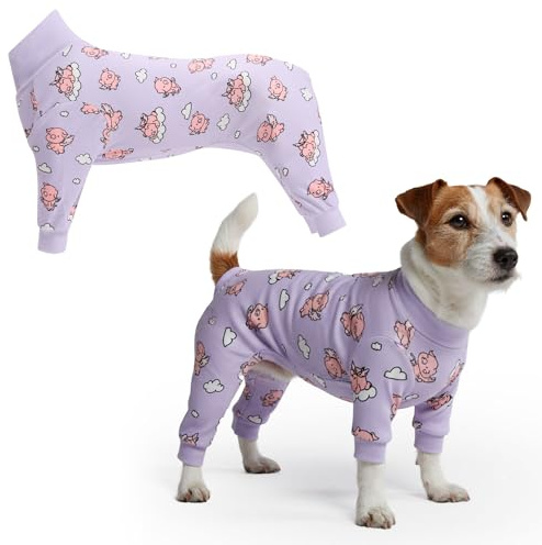 Spark Paws Hundepyjama, ultraweich und 4-Wege-Stretch, Erholungsanzug nach Operation, Schlafanzug Onesie für Kleine, Mittlere und Große Hunde, When Pigs Fly, L