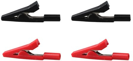 Joyan 4 pièces de Pinces à Crocodile Isolées, Pinces à Crocodile en Cuivre avec Manchon D'isolation, Pinces à Batterie Isolées pour Sondes de Test de 2mm et Connecteurs Banane (Rouge + Noir)