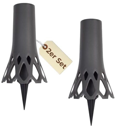 2er Set Grabvase mit Erdspieß Friedhofvase Grabschmuck Blumenvase Friedhof Steckvase Grab Vase zum stecken anthrazit 1 L Frostsicher