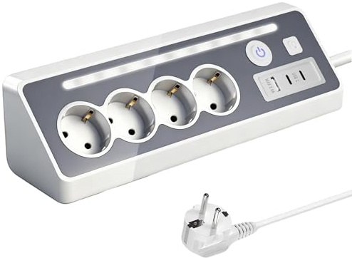 JACEPFY Steckdosenleiste 4-Fach Mehrfachsteckdose mit USB und 2 Type-C Port Ecksteckdose mit Schalter für Küche Arbeitsplatte, Weiß