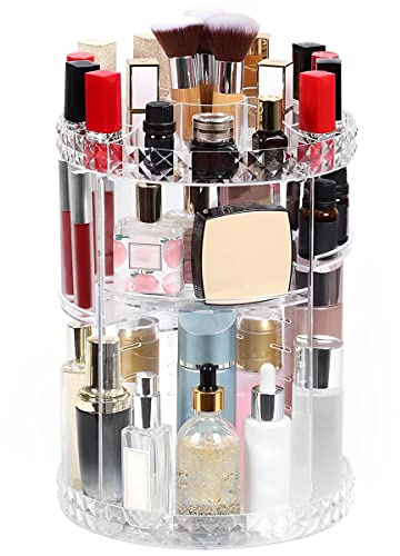 Foppla Make-up-Organizer, 3 Ebenen, Make-up-Organizer mit Fach, um 360 ° drehbarer Make-up-Ständer, große Kapazität, Kosmetik-Aufbewahrungsbox für Schminktisch, Schlafzimmer, Badezimmer