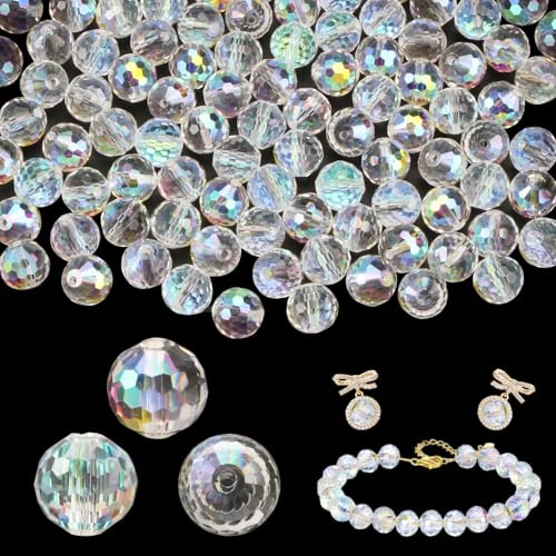 100 Pièces Perles en Verre à Facettes de Cristal 10mm | Perles de Couleur AB Brillante, Rondes en Vrac Crystal Beads pour Fabrication de Bijoux DIY Bracelets Colliers Artisanat