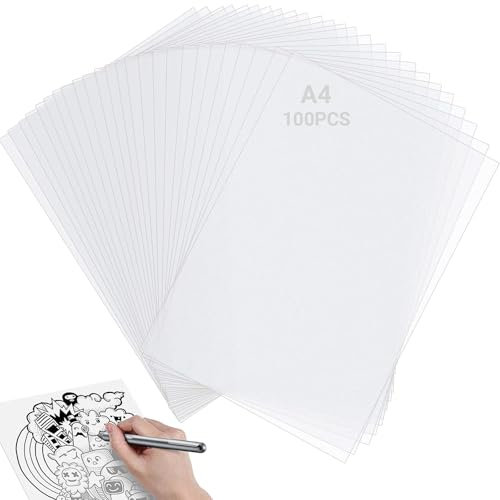 Transparentpapier A4, 100 Blätter Durchsichtige Seidenpapier, Bedruckbar, für Architekten, Skizzieren, DIY-Karten, Verpacken, Zeichnen (29,7cm x 21cm)