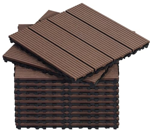 CCLIFE WPC Terrassendielen, Balkon Boden, Terrassenfliesen, Klickfliesen Terrasse, 30x30 cm, Wasserdicht Rutschfest, Geeignet für Balkon und Garten, Braun