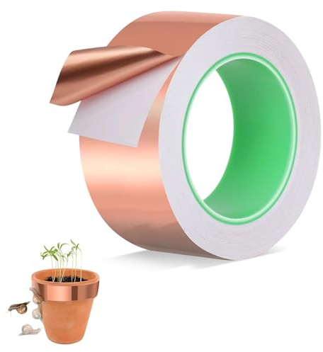 Kupferband gegen Schnecken - Selbstklebend, 50mm x 10m, Schneckenschutz für Hochbeet, Gewächshaus & Garten, Elektrisch Leitfähig, Witterungsbeständig, EMI/RFI-Abschirmung