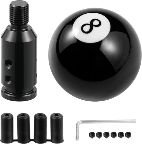 Wincredulous Black 8 Round Ball Gear Shift Knob Acrylic Car Shifter Knob with Adapter 12x1.25mm for Non-Threaded Manual Shifter Gear knob (Black)