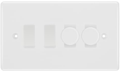 BG White Moulded 4 Gang Light Switch 2x Trailing Edge LED Dimmer 2x 2 Way Custom Switch