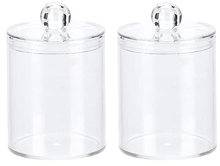 WWHJR Juego de 2 recipientes para hisopos con tapa, dispensador Qtip para baño, frasco de boticario, almohadillas de algodón transparente, dispensador de almohadillas redondas de algodón, frasco de