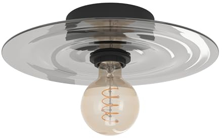 EGLO Deckenleuchte Lintmill, dekorative Deckenlampe Rauchglas | Lampe Decke Wohnzimmer, Wohnzimmerlampe aus Metall in Schwarz und Messing, Glas in Grau, Ø 30 cm