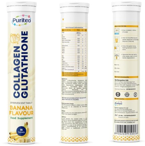 Hot Bargains Lot de 30 comprimés effervescents, saveur banane, soutien anti-âge et booster d'élasticité de la peau (taille unique, banane)