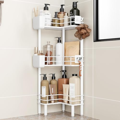 Orimade 3 Stück Duschregal Stehend Rostfrei,Ecke Duschablage Freistehende, Duschablage ohne Bohren für Badezimmer Weiß