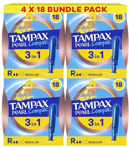 Tampax Pearl Compak Regular Tampons with Applicator x72, 3in1 Leak Protection, Comfort and Smooth Insertion