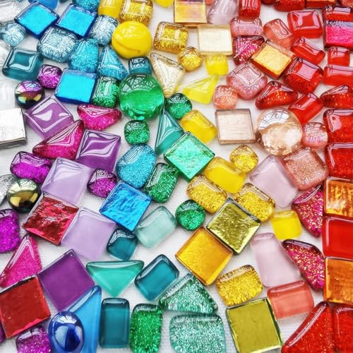 Bunte Gemischte Sortierte Mosaiksteine, Glasmosaiksteine Bastelmix, Mini Polygonal Mosaik Bastelset, Kleine Glasmosaiksteine zum Basteln, Steine Bunt Glas Mosaikfliesen, Kristall Mosaik Fliesen Bunt