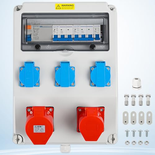 Sorlpv Quadro di distribuzione per cantiere Quadro a parete, completamente cablato Distributore di corrente con 230V Schuko + CEE 16A & 32A + interruttore FI + interruttore LS, custodia impermeabile