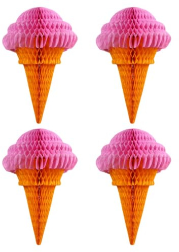 TOYANDONA Decorazioni a Sospensione e Facile da Rimuovere Effetto Visivo Luminoso 4 Pezzi Gelato a Nido d'Ape in Carta Rosa per Feste a Tema e Riunioni Casalinghe