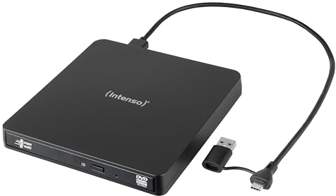 Intenso Lecteur CD/DVD Externe Graveur Externe EOD 400D Slim USB 3.2 pour Ordinateur Portable Desktop PC iMac MacBook Windows MacOS + Logiciel de Gravure Gratuit Ashampoo Burning Studio Noir