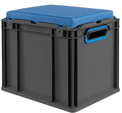 PROREGAL Eurobox NextGen Seat Box Blau | HxBxT 36,5x30x40cm | 30 Liter | Griffe offen | Schwarz | Eurobehälter, Sitzbox, Transportbox, Transportbehälter, Stapelbehälter