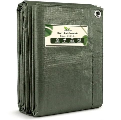 GARDENIX Tarpaulin 6m x 8m Green Tarp 50gsm Waterproof Tarp Sheet Cover, Groundsheet, Multipurpose, Lightweight