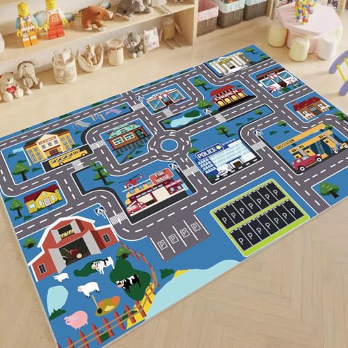 JynxtoyZeal Tappeto da gioco per auto giocattolo, Tappeto Stradale per Bambini, per Bambini AntiscivoloTappetos Soggiorno e Camera da Letto -80×120cm