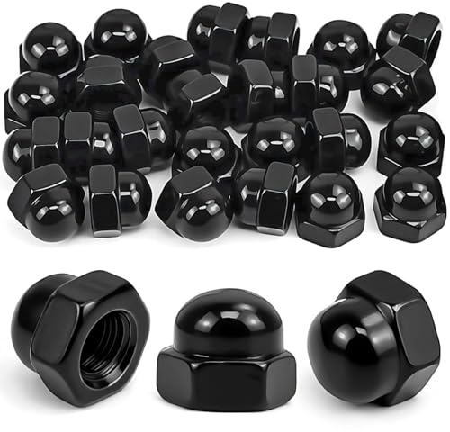 Alethron Hutmuttern M6 Edelstahl Schwarz, 30 Stück Hutmuttern M6 Schwarz Hohe Form DIN1587 V2A Sechskant Kappenmuttern für Schrauben Gewindestangen & Gewindebolzen